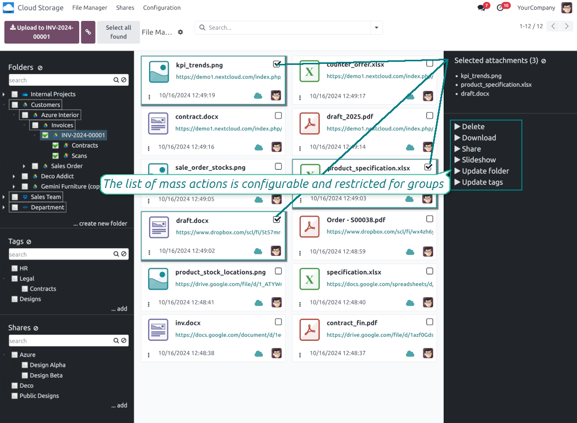 File interface and mass actions