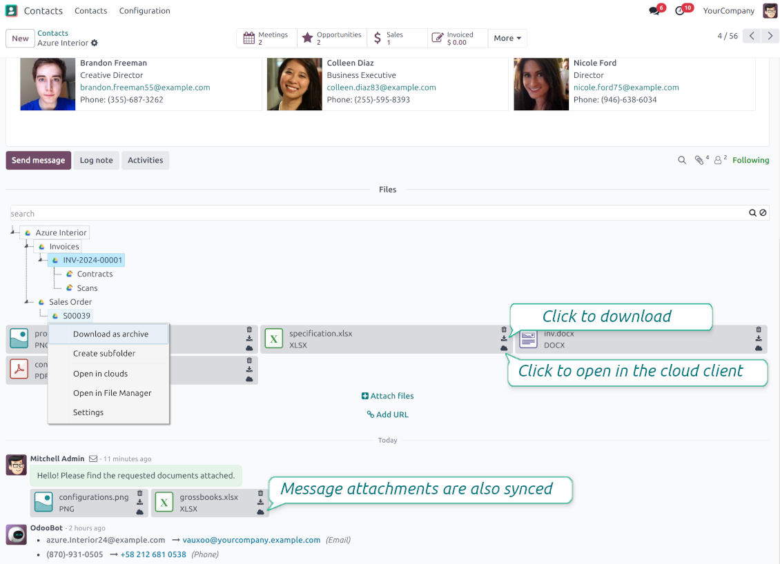 Attachment box: folder tree and files