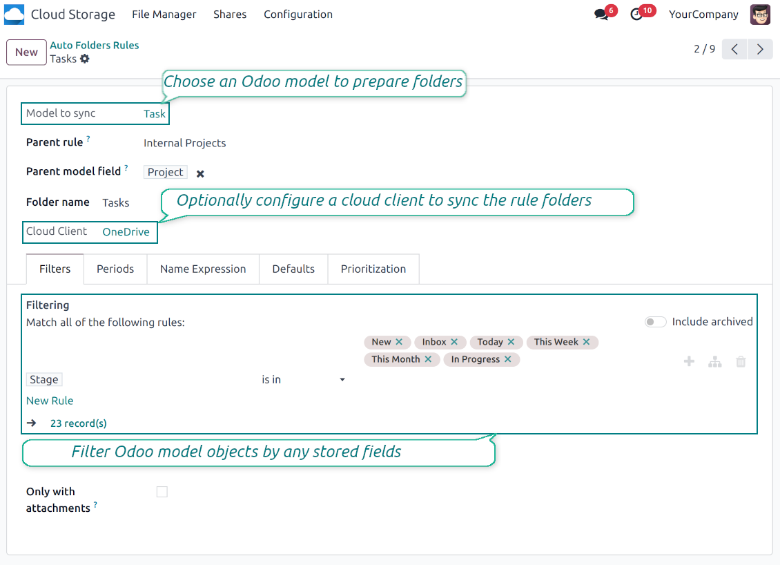 Configure to design folders based on Odoo objects