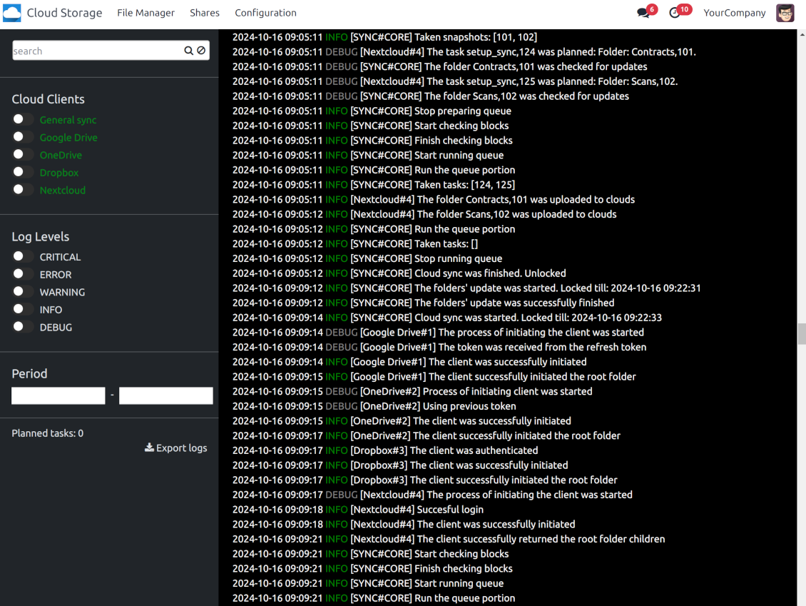 Sync queue and logs