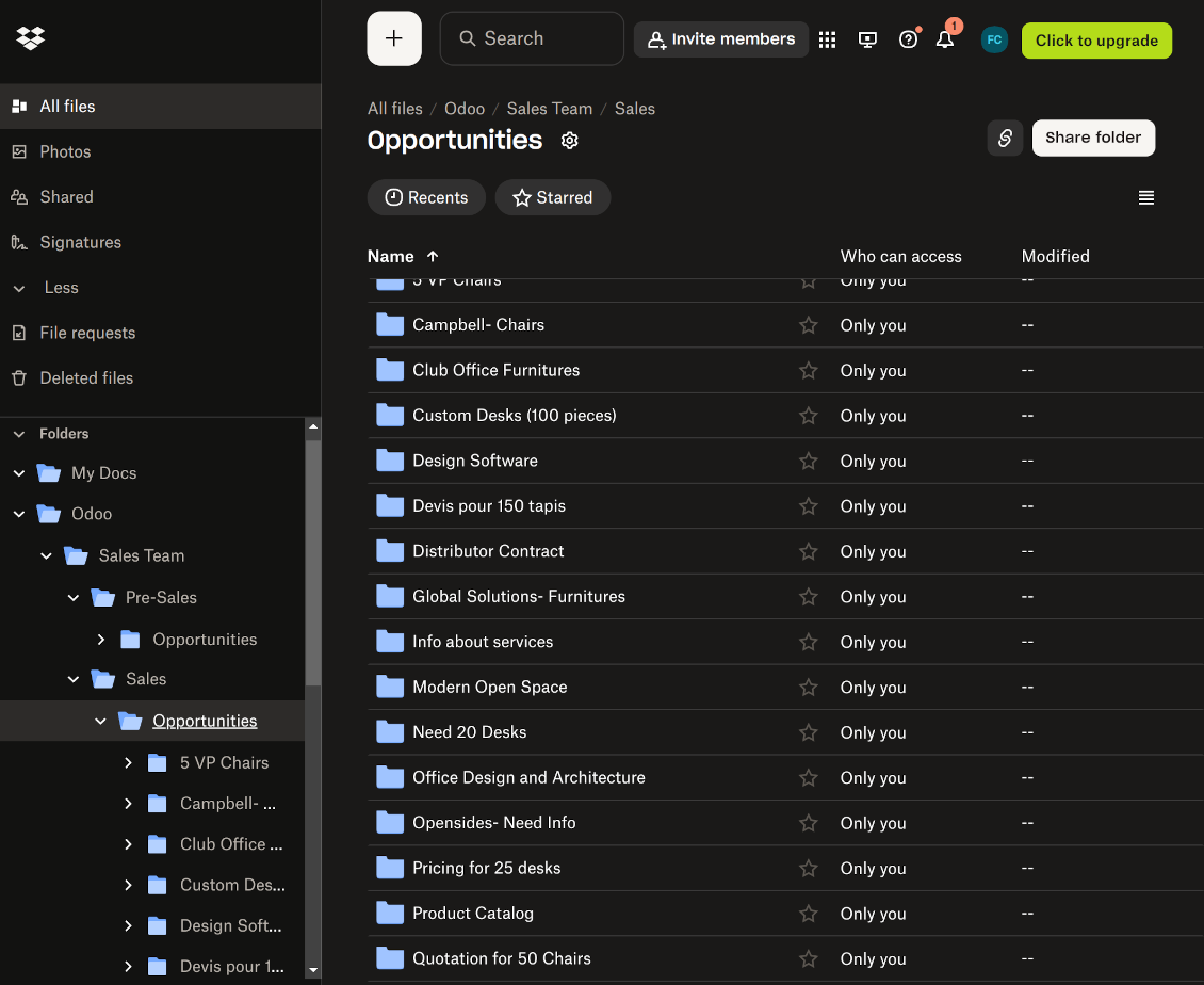 Odoo Dropbox sync