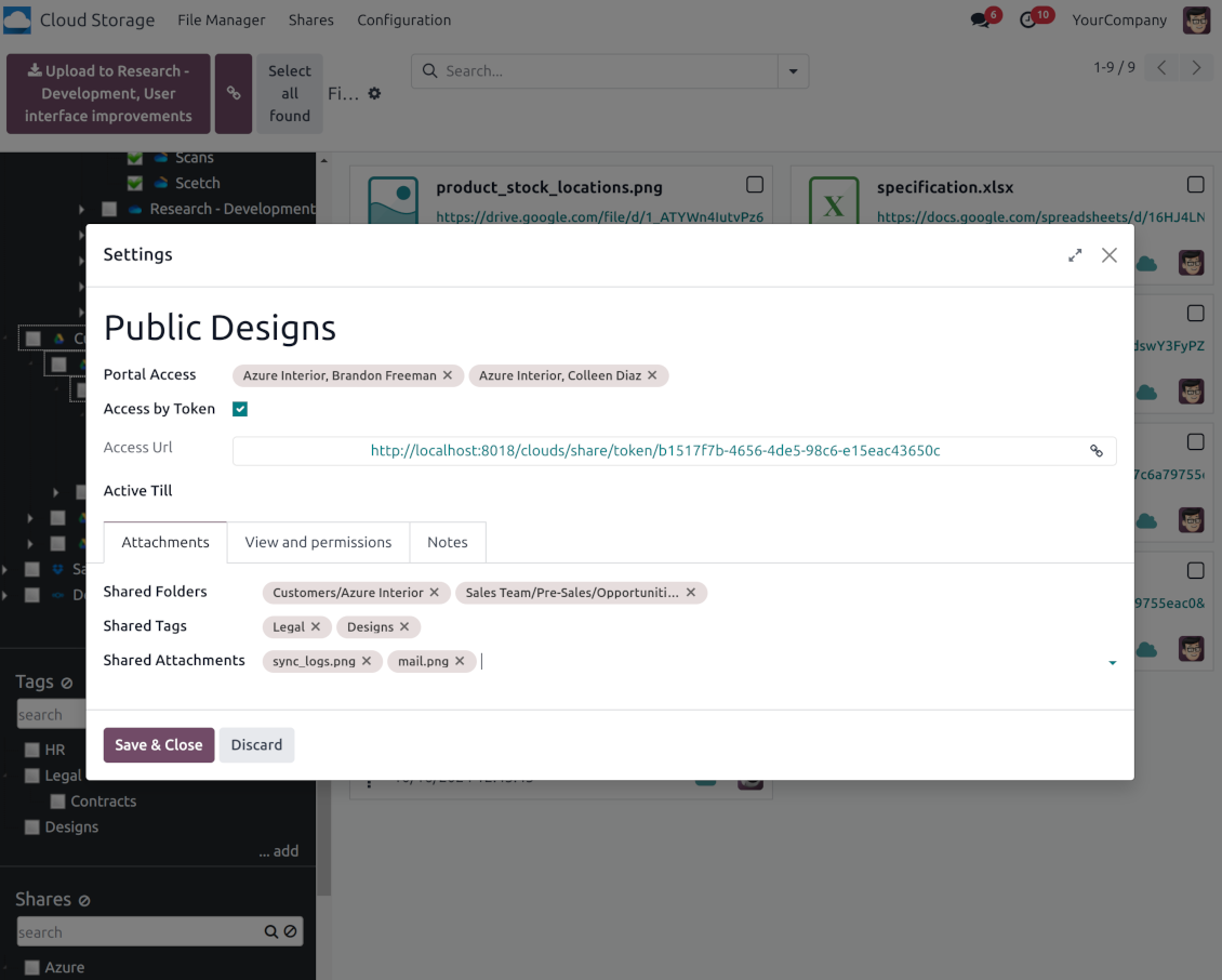 Odoo files and folders to share