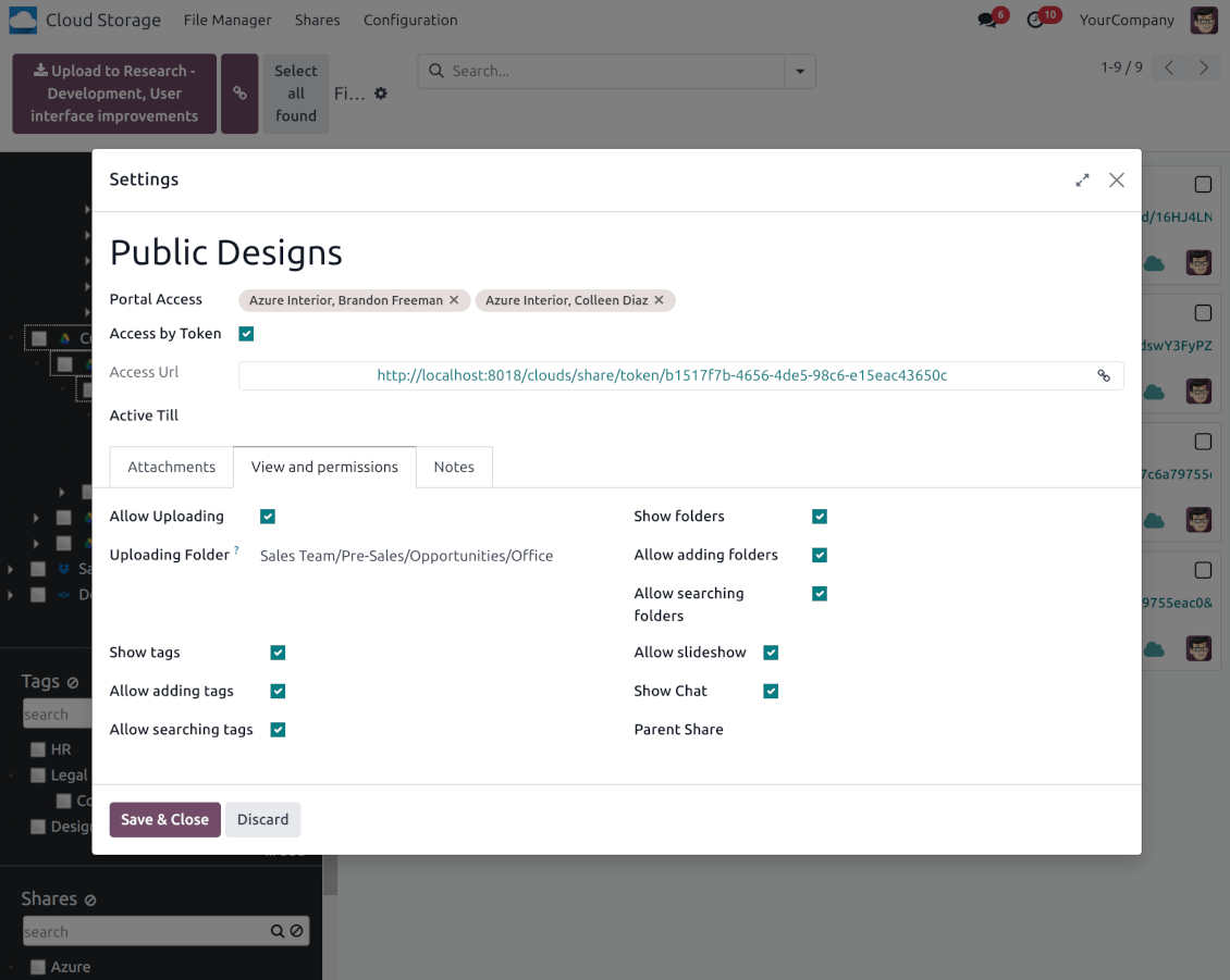 Share: permissions and view