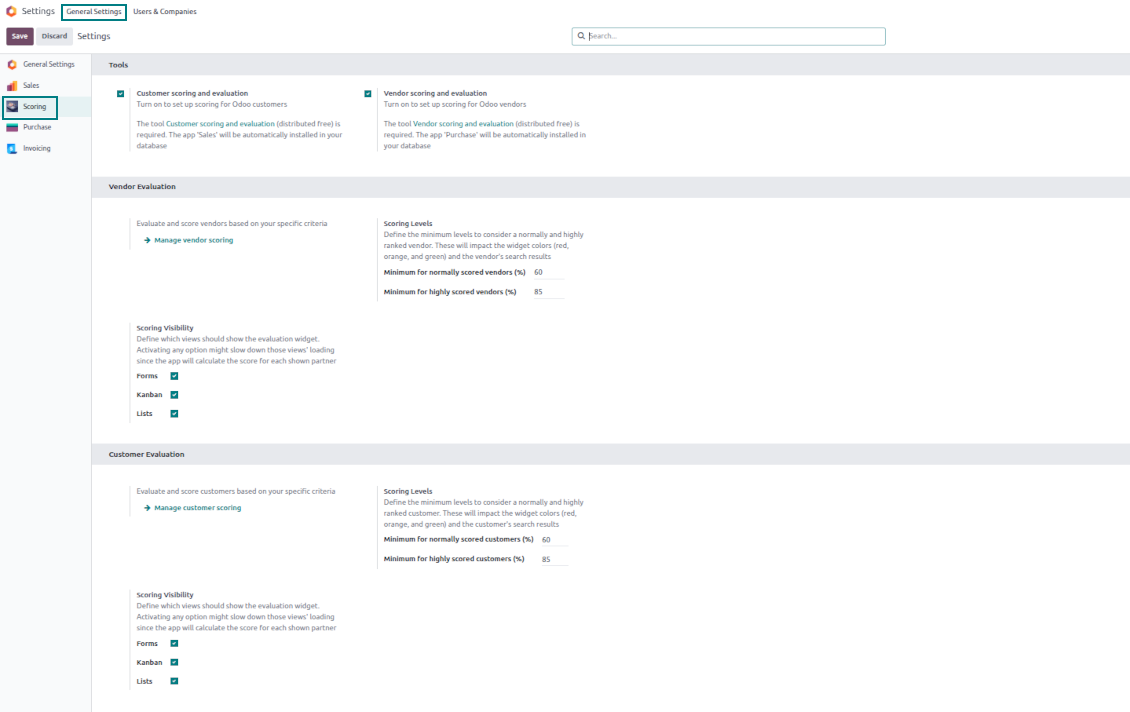 Contact scoring configuration page