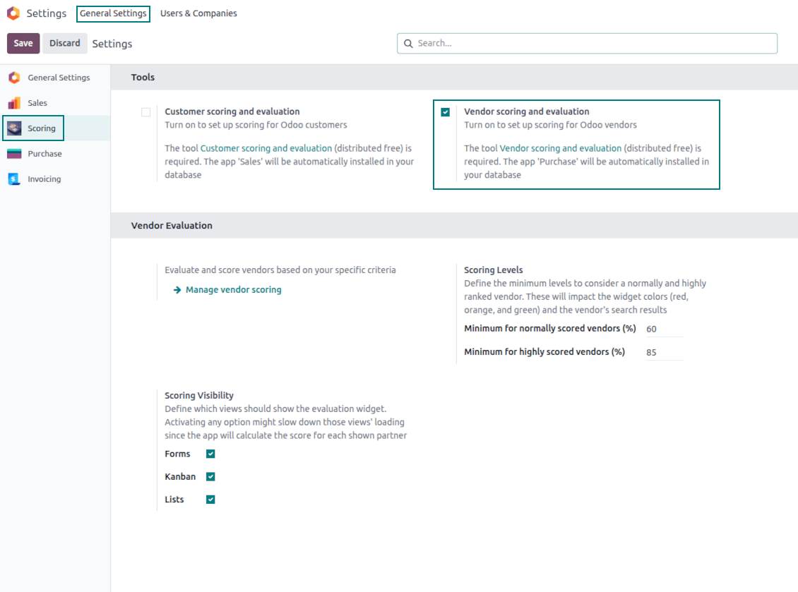 Supplier scoring configuration page