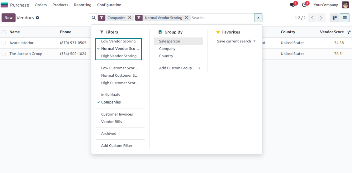 Odoo vendor scores