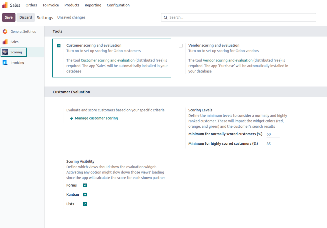Client scoring configuration page