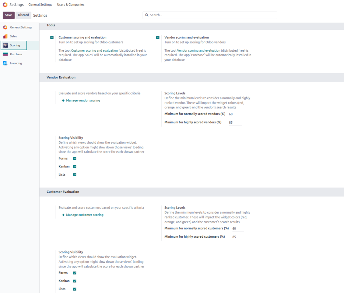 Contact scoring configuration page