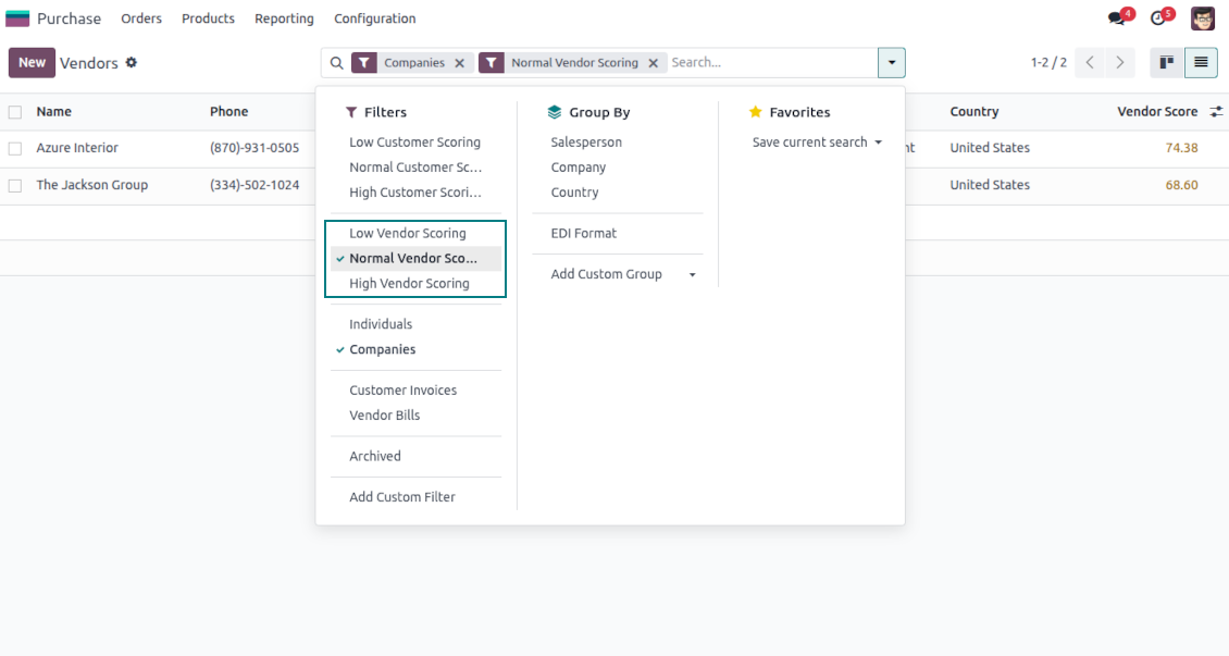 Odoo vendor scores