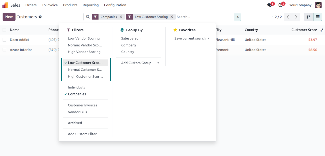 Odoo customer scores