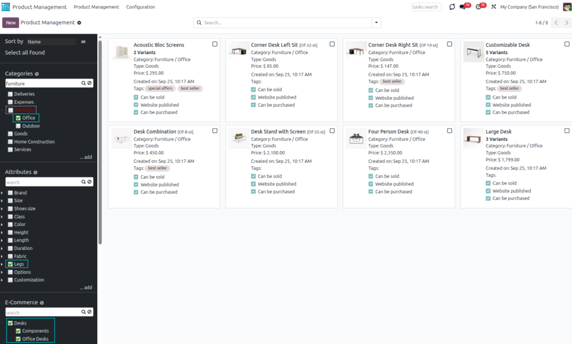 Odoo product management: search and bulk update