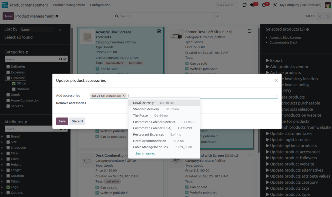 Bulk update of Odoo accessories