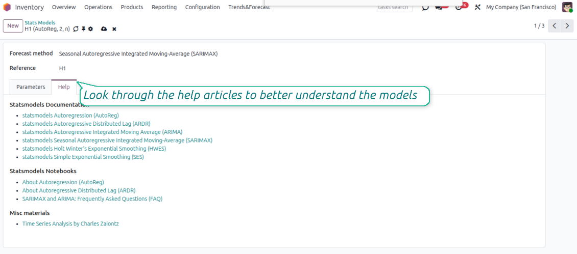 Help notes for statistical models and parameters