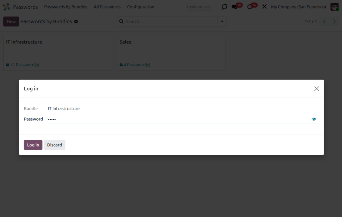 Log in to a passwords manager