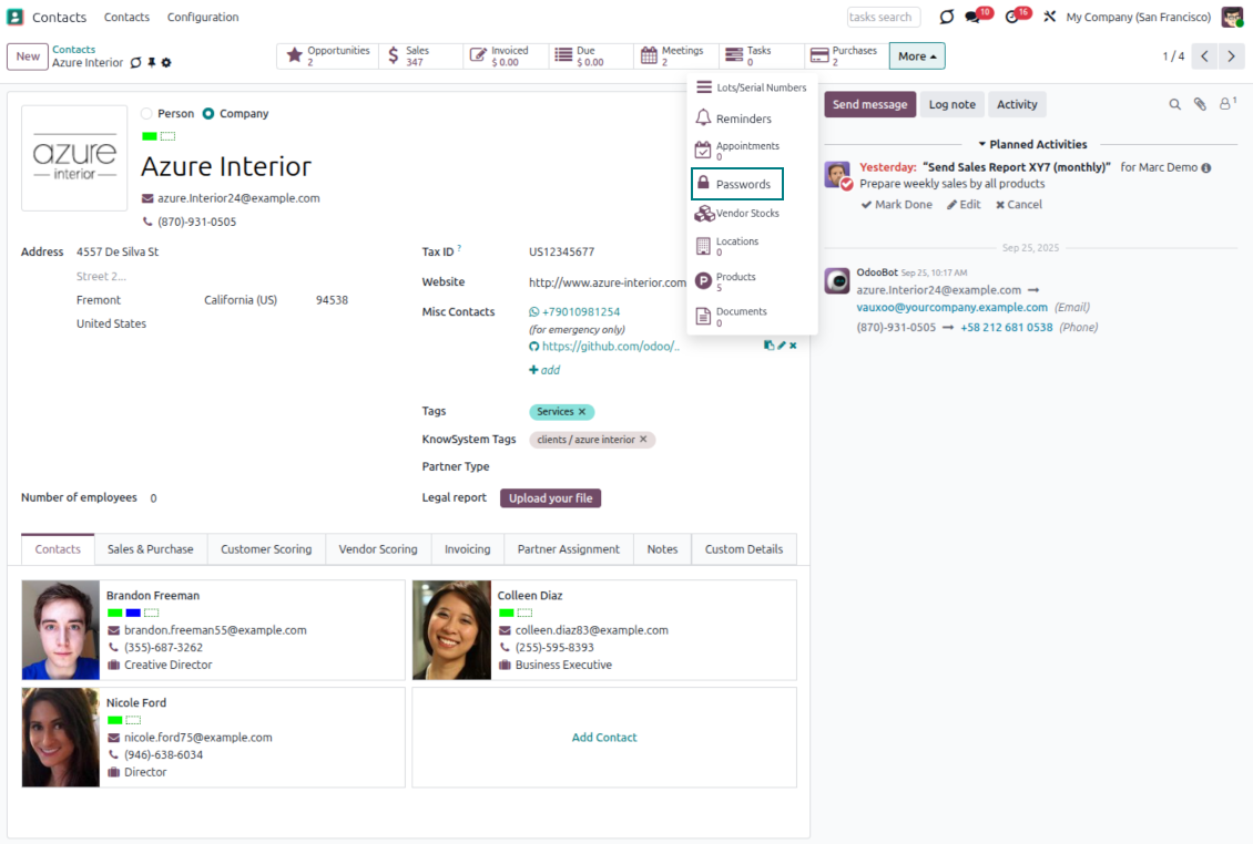 Odoo partners' passwords