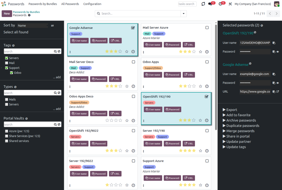 Odoo passwords interface