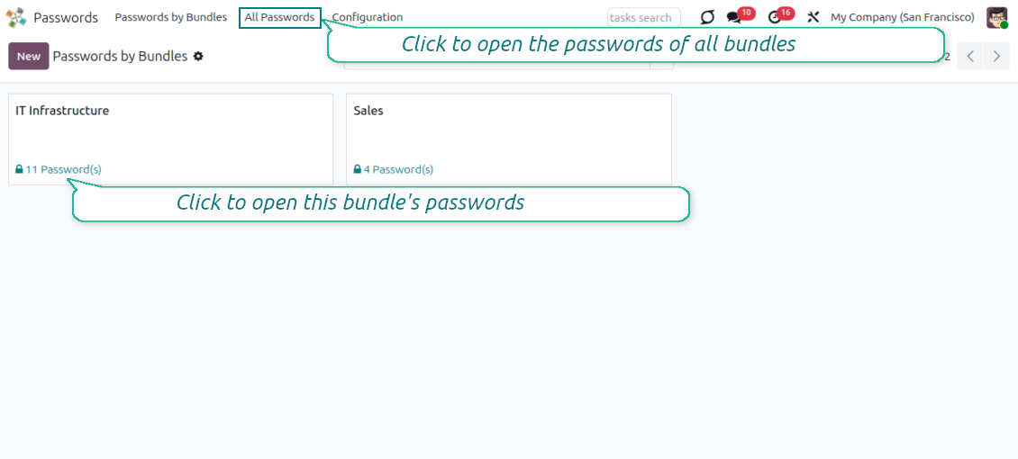 Password bundles' kanban