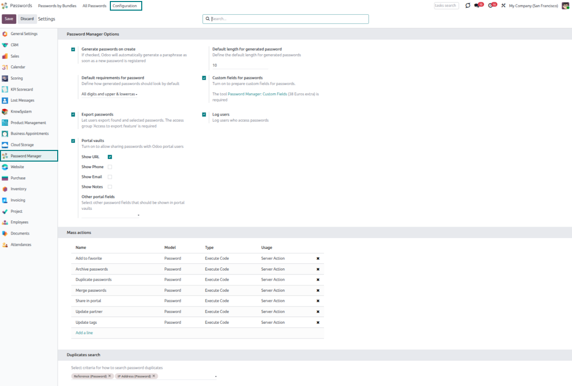 Odoo passwords settings