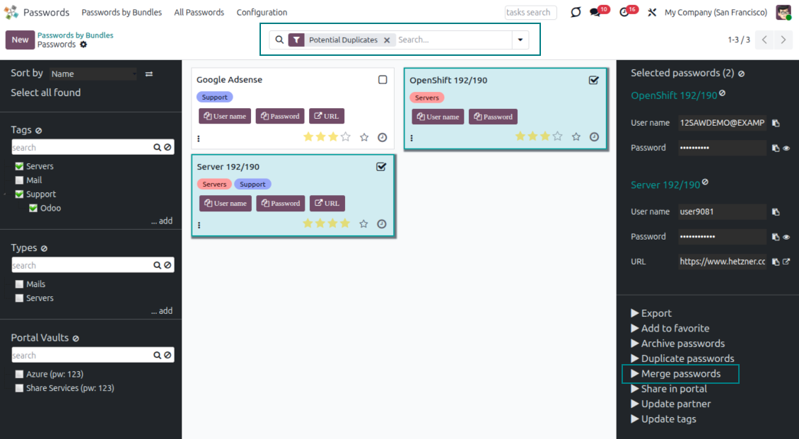 Passwords duplicates filter