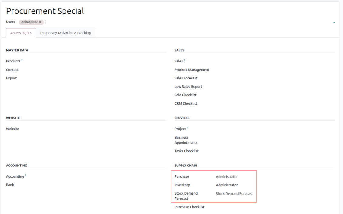 Odoo user roles