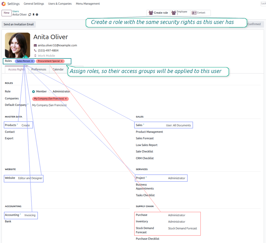 Security roles for Odoo users