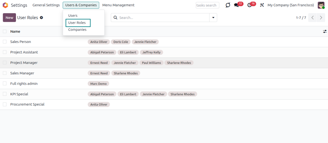 Odoo user roles overview