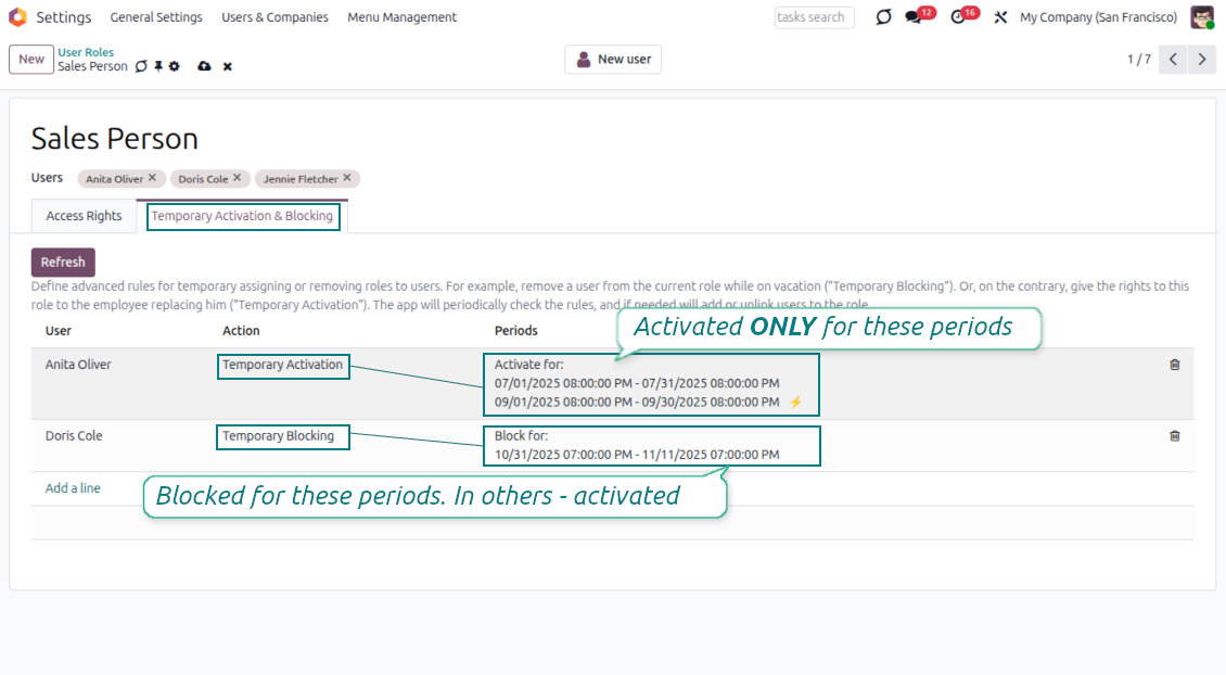 Temporary Odoo user deactivation