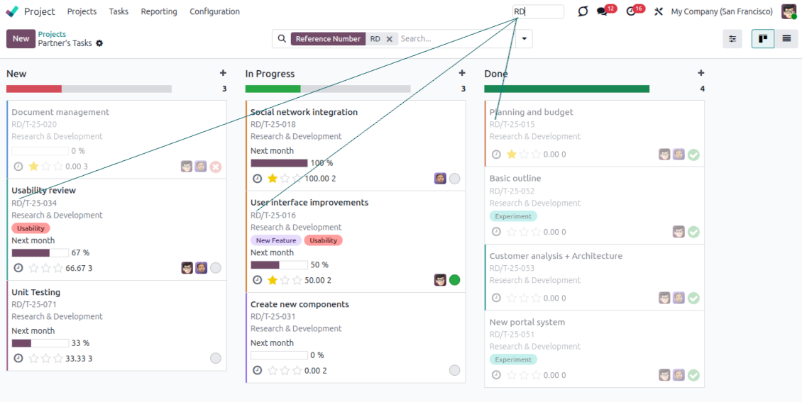 Few tasks were found by the quick Odoo search