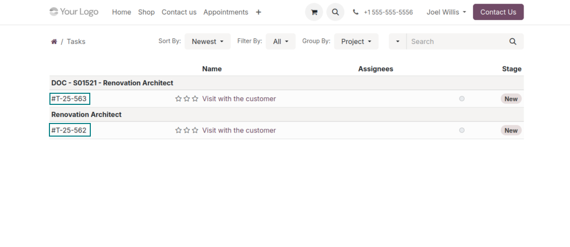 Portal list of tasks: numbering