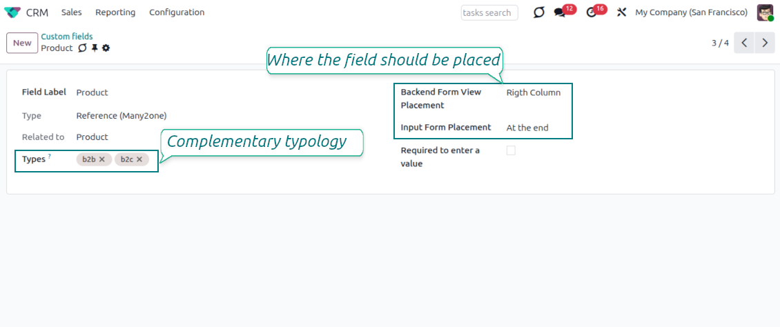 Custom fields depend on CRM lead types
