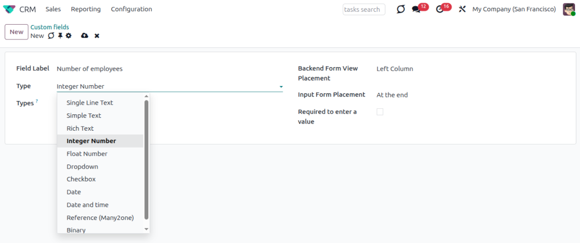 Custom field types for Odoo opportunities