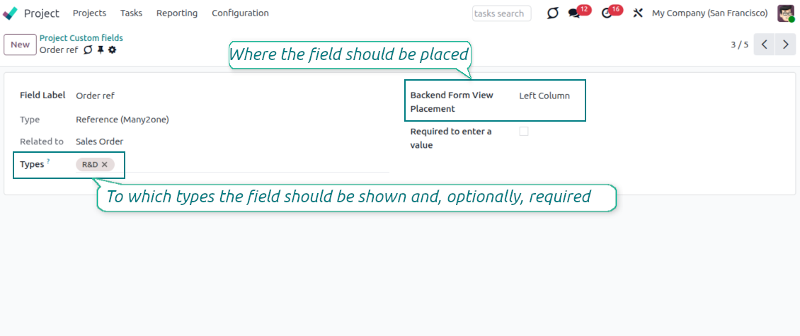 Custom fields depend on project types