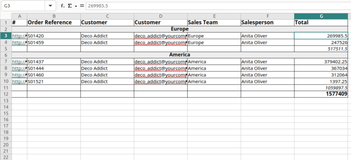 XLSX table attached to a reminder