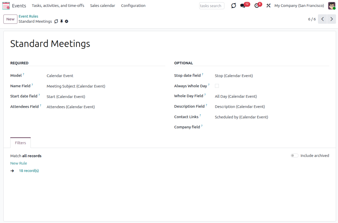 Odoo events joint calendar