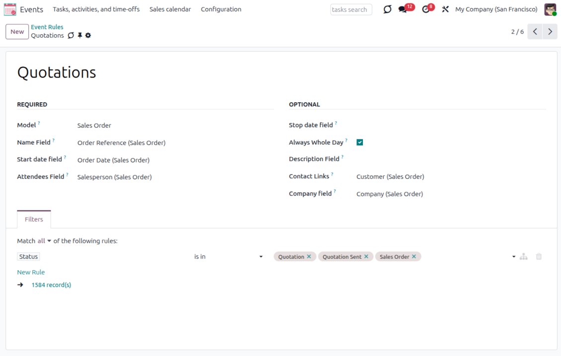 Odoo sales orders joint calendar