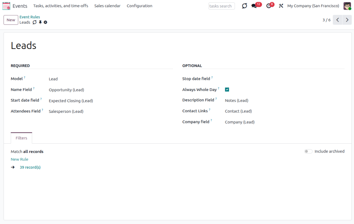 Odoo CRM super calendar