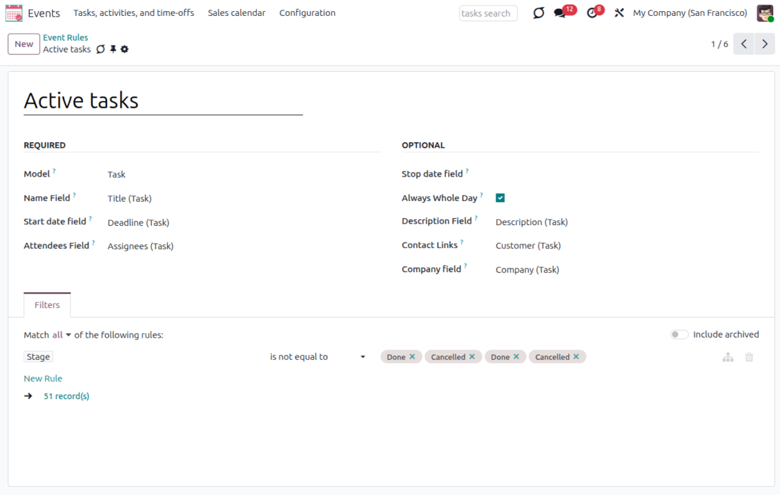 Odoo tasks shared calendar