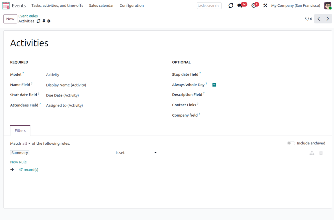 Activities shared on a single Odoo interface