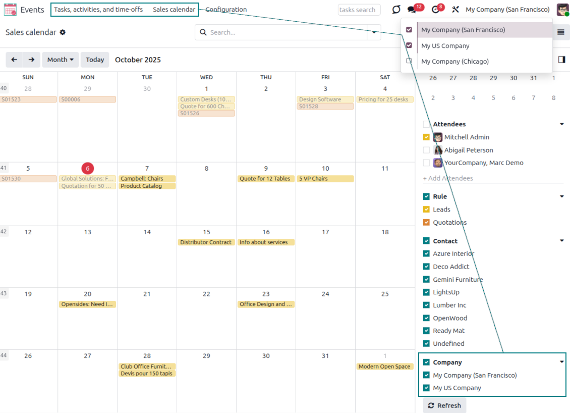 Access to joint menus and records by Odoo companies
