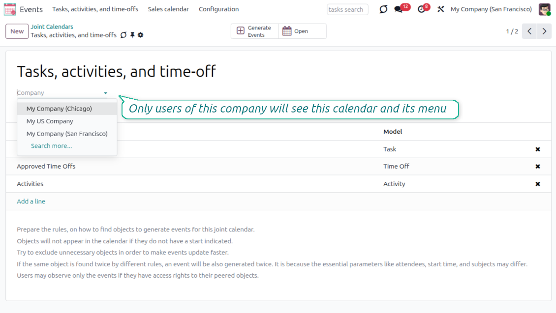 Joint calendar: multi-company environment