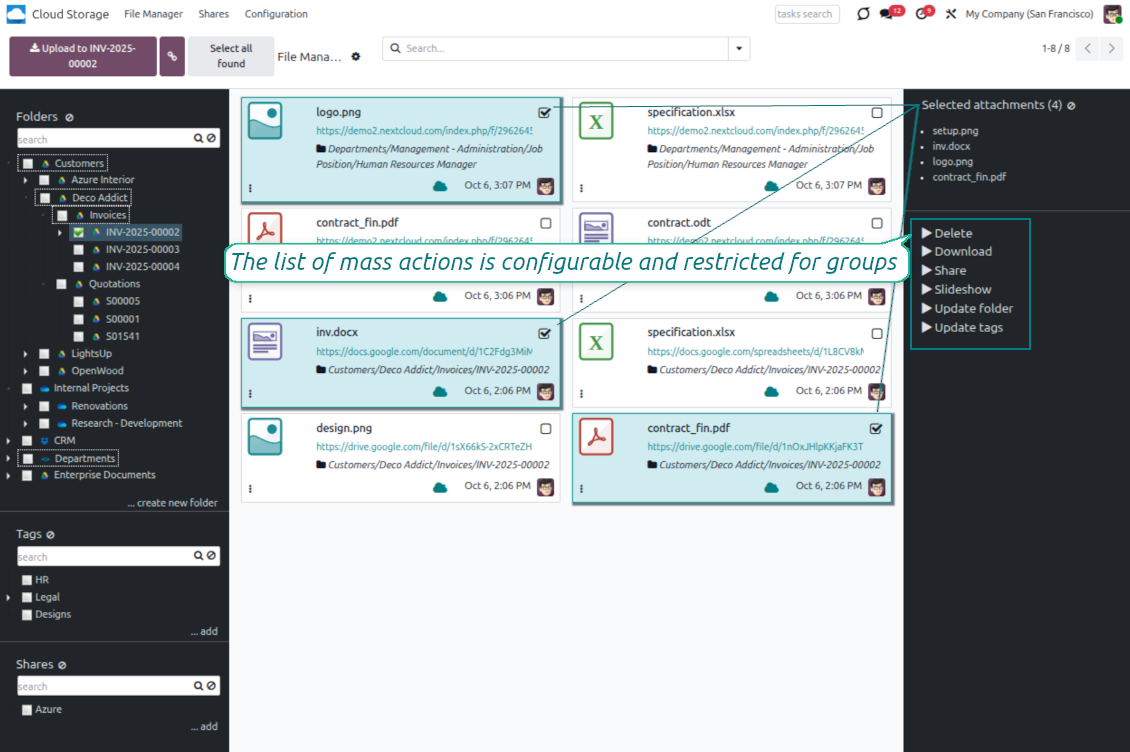 File interface and mass actions