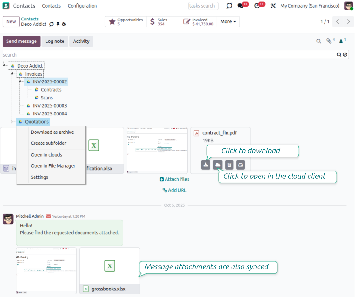 Attachment box: folder tree and files