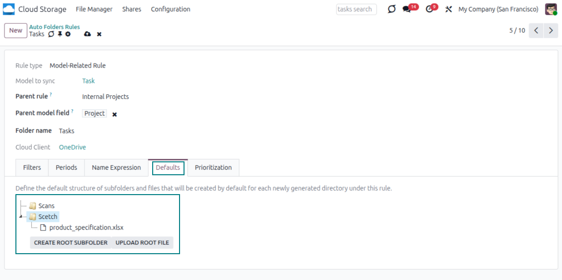 Automatic generation of subfolders' tree