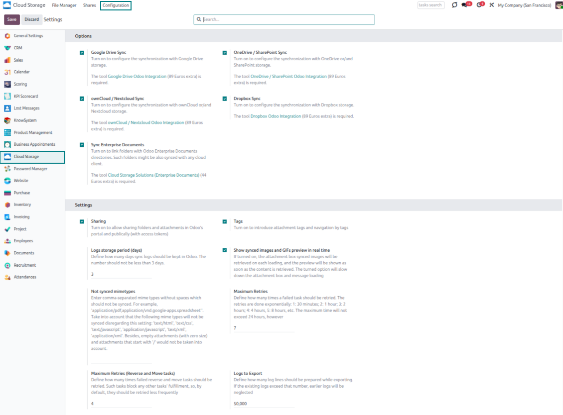 Configuring Odoo file manager