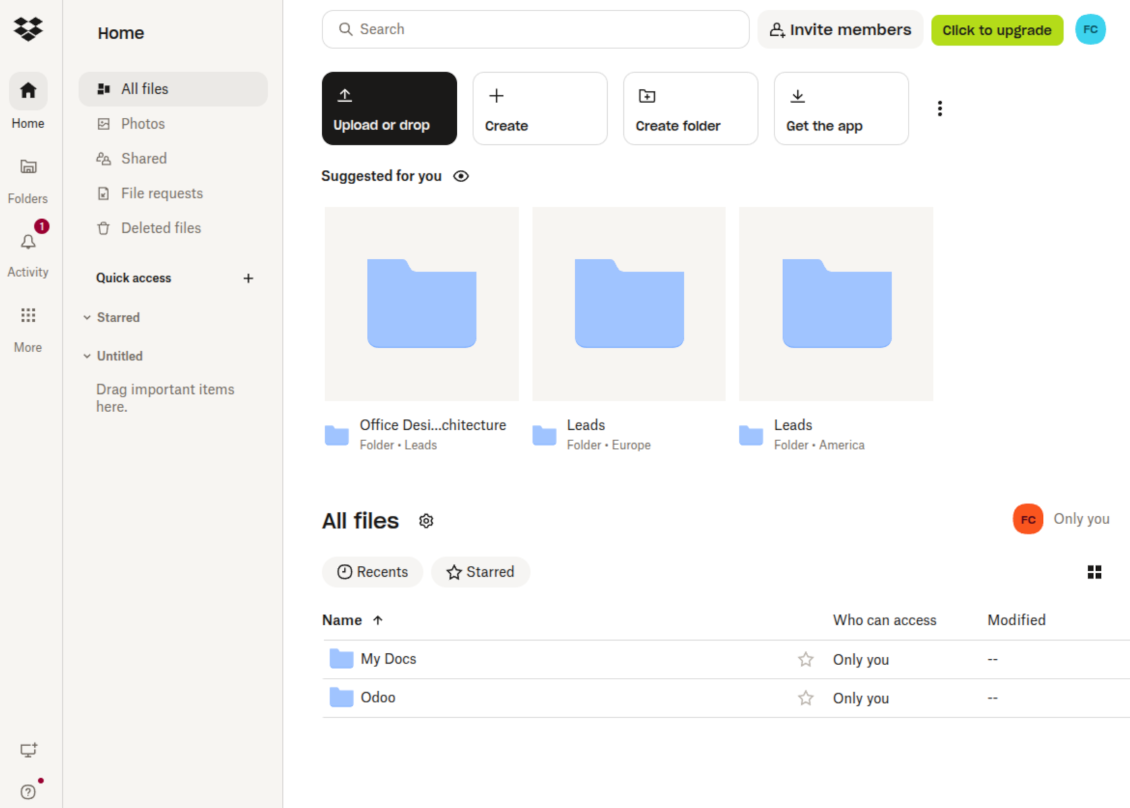 Odoo's root folder is in Dropbox