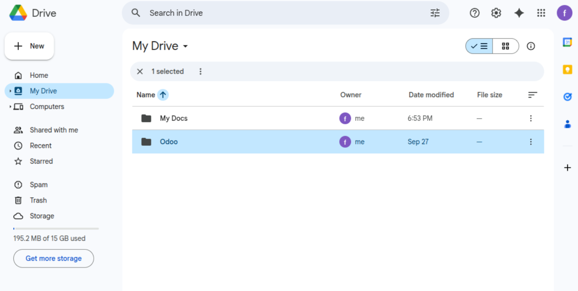 Odoo's root folder is in Google Drive