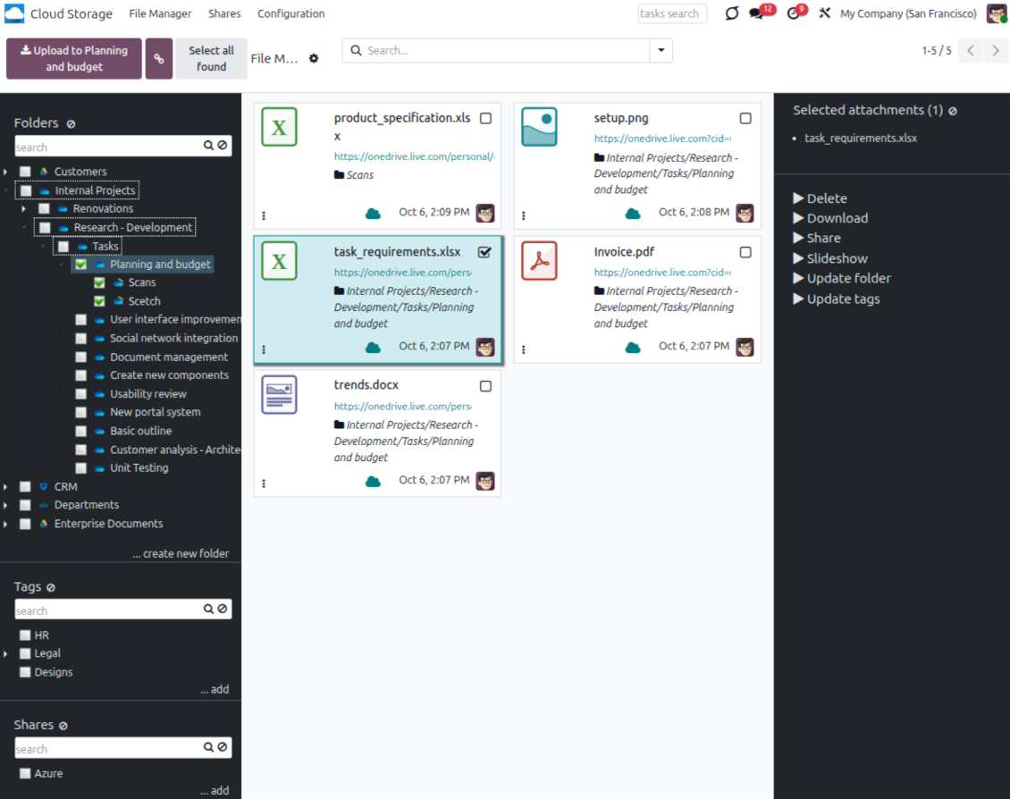 Synchronize Odoo folders with OneDrive/SharePoint