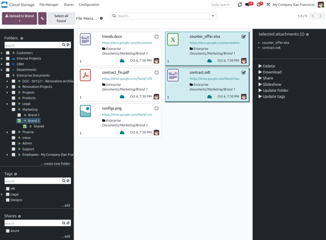 Enterprise Odoo Workspaces as DMS folders
