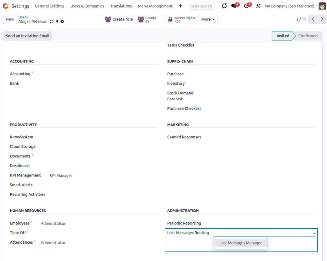 Odoo lost messages admin