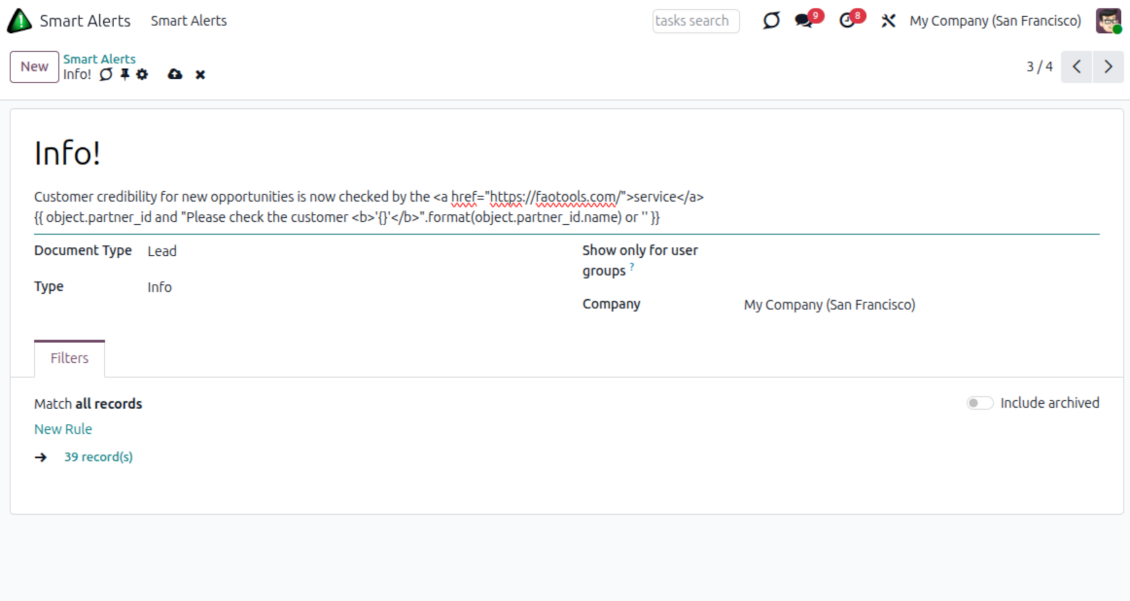 Odoo CRM warnings